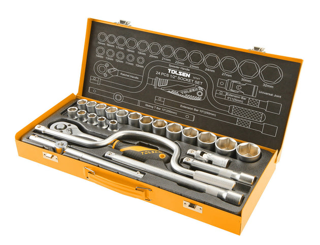 Tolsen Socket Set 24pc 10-32mm 1/2" In Metal Case (Industrial) - Buy Now Online at Trade DIY Direct