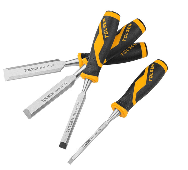 Tolsen Chisel Set Wood 4 pc TPR Handle (6-13-19-25mm) (Industrial) - Buy Now Online at Trade DIY Direct