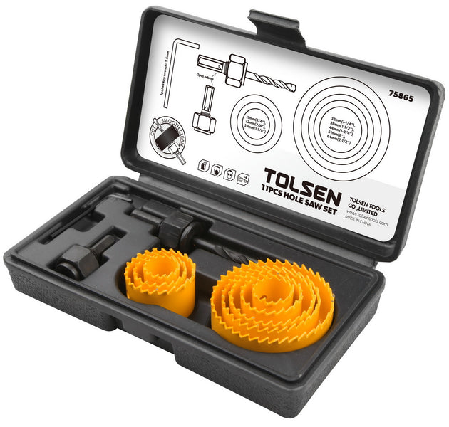 Tolsen Hole Saw Set 11-Piece Carbon Steel 19-64mm - Buy Now Online at Trade DIY Direct